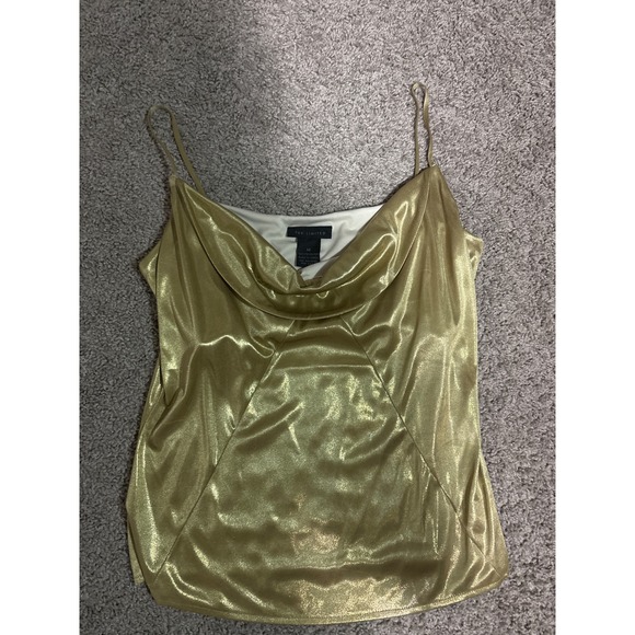 The Limited Tops - Y2K The Limited Gold Metallic Cowl Neck Camisole Shimmer Blouse Medium